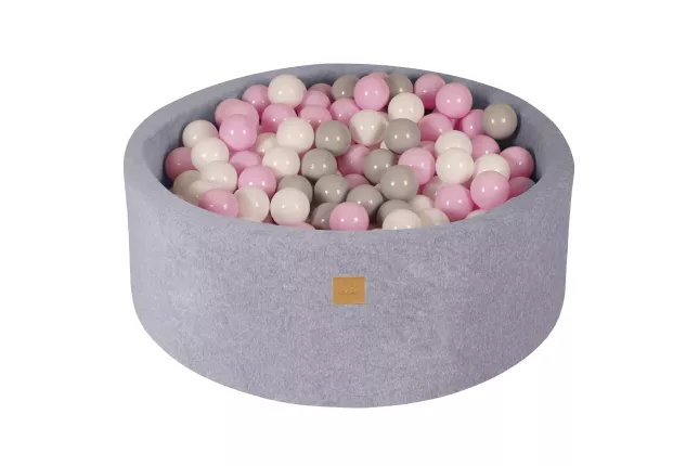 MeowBaby® Round Dry Ball Pool 7cm til baby, 90x30cm/200 bolde, velour, lysegrå