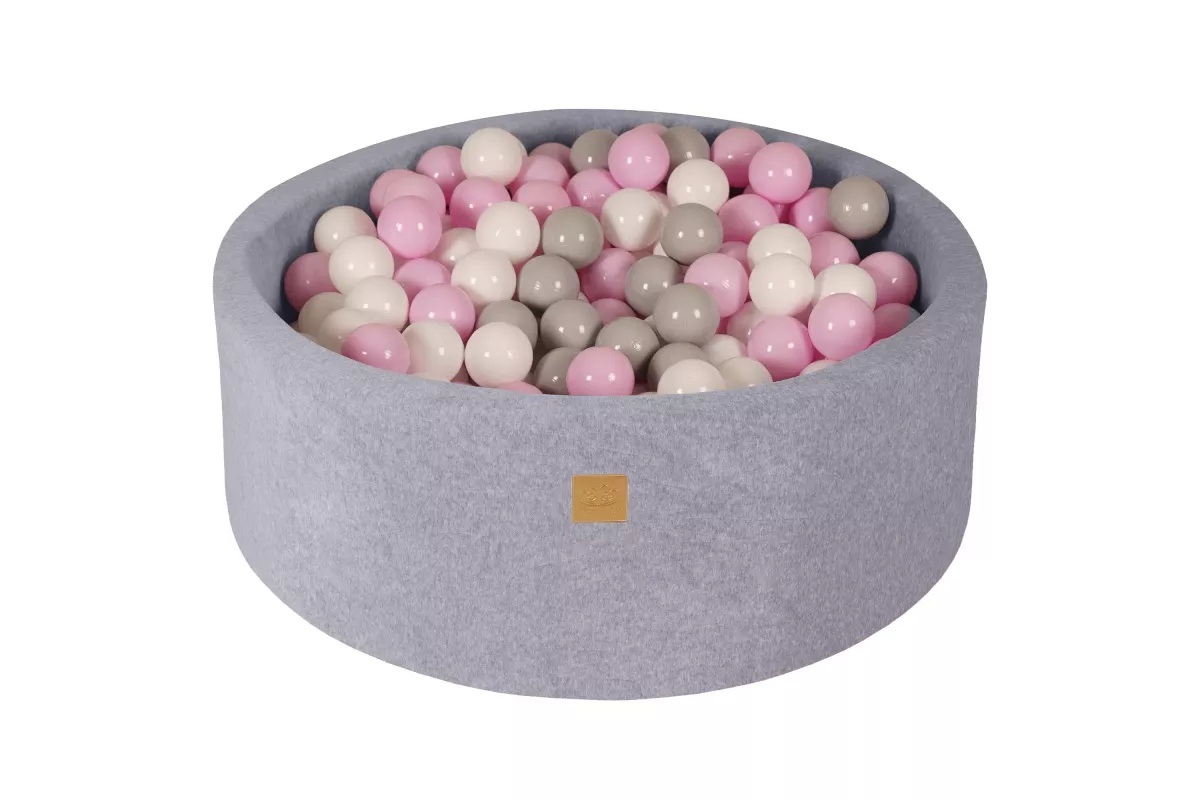 MeowBaby® Round Dry Ball Pool 7cm til baby, 90x30cm/200 bolde, velour, lysegrå