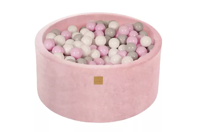 MeowBaby® Round Dry Ball Pool 7cm til baby, 90x40cm/300 bolde, velour, lyserød