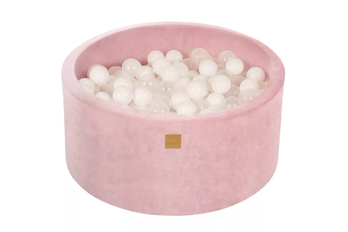 MeowBaby® Round Dry Ball Pool 7cm til baby, 90x40cm/300 bolde, velour, lyserød