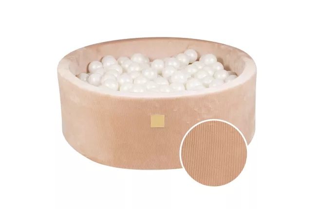 MeowBaby® Round Dry Ball Pool 7cm for Baby, 90x30cm/200 bolde, Velour Corduroy, Sand