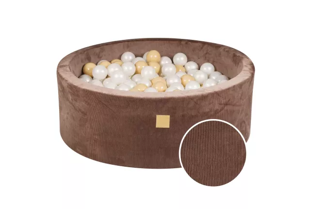 MeowBaby® Round Dry Ball Pool 7cm for Baby, 90x30cm/200 bolde, Velour Corduroy, Chokolade